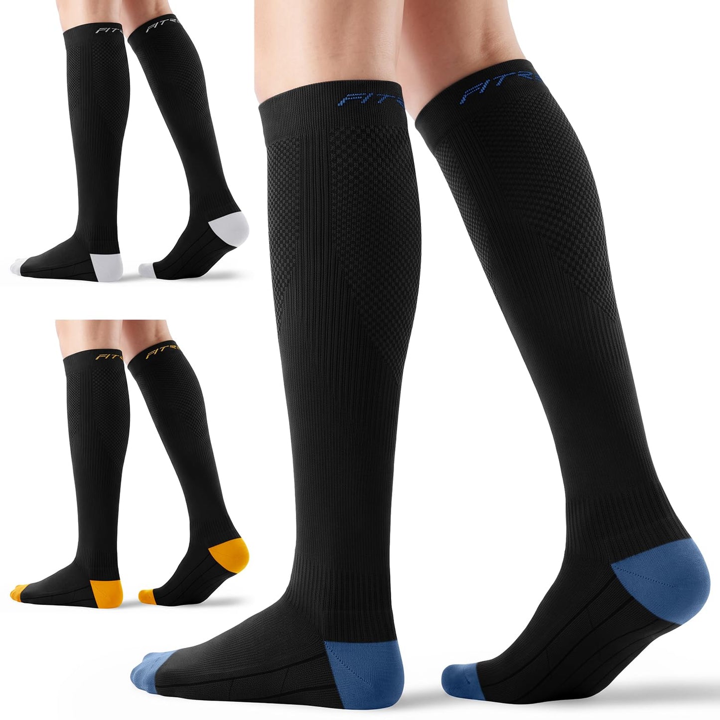 FITRELL 3 Pairs Compression Socks for Women and Men 20-30mmHg-Circulation Support Socks