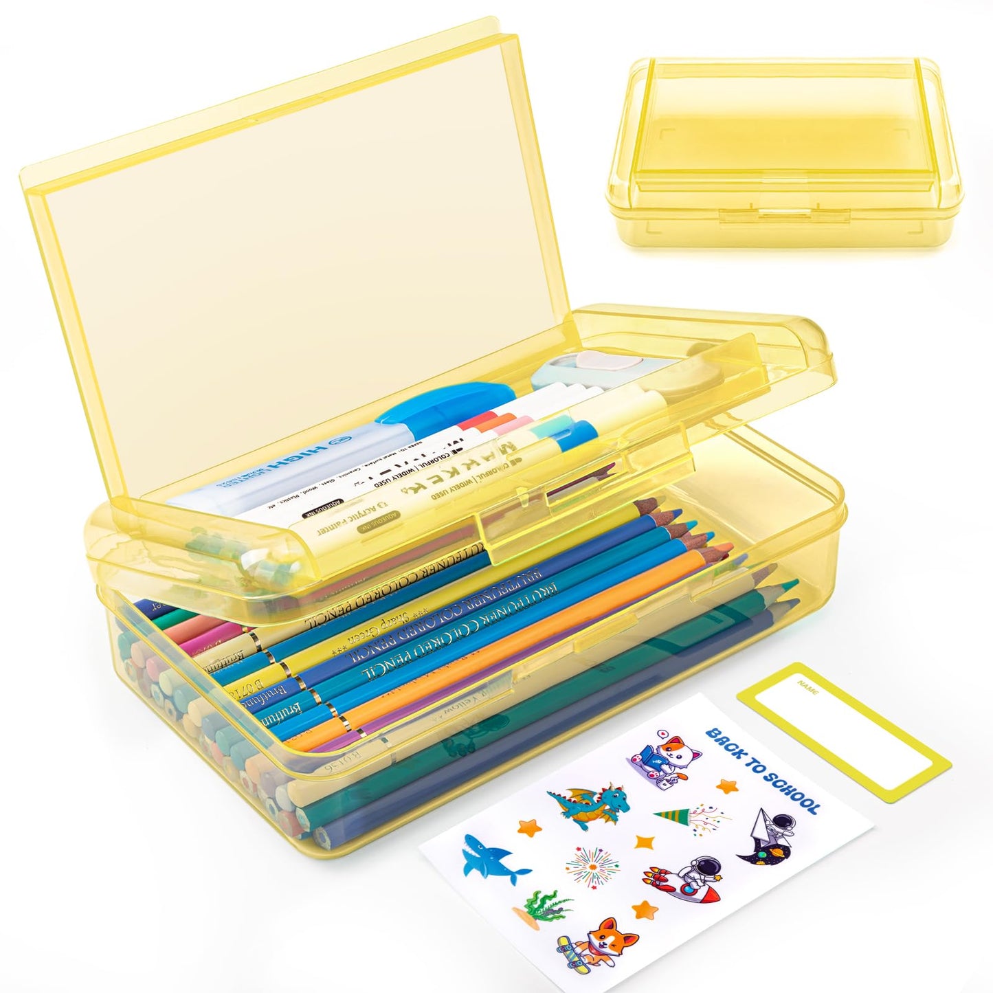Double Layer Plastic Clear Hard Colored Pencil Box Case Pen Crayon Box