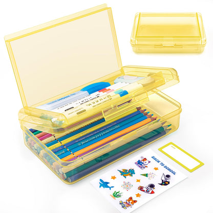 Double Layer Plastic Clear Hard Colored Pencil Box Case Pen Crayon Box