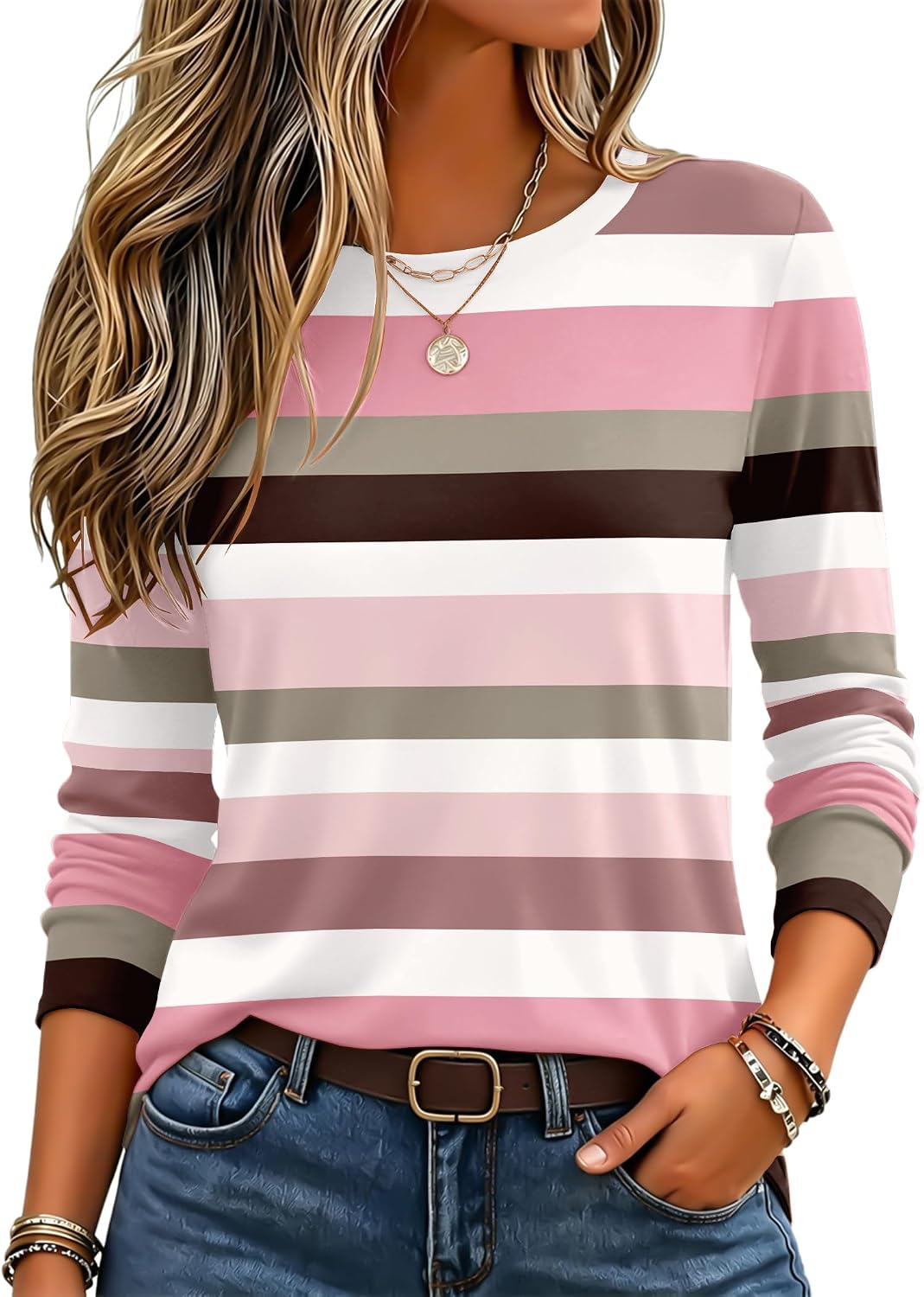 Zeagoo Women's Casual Shirts Long Sleeve Tops Crewneck Tshirts Fall Clothes