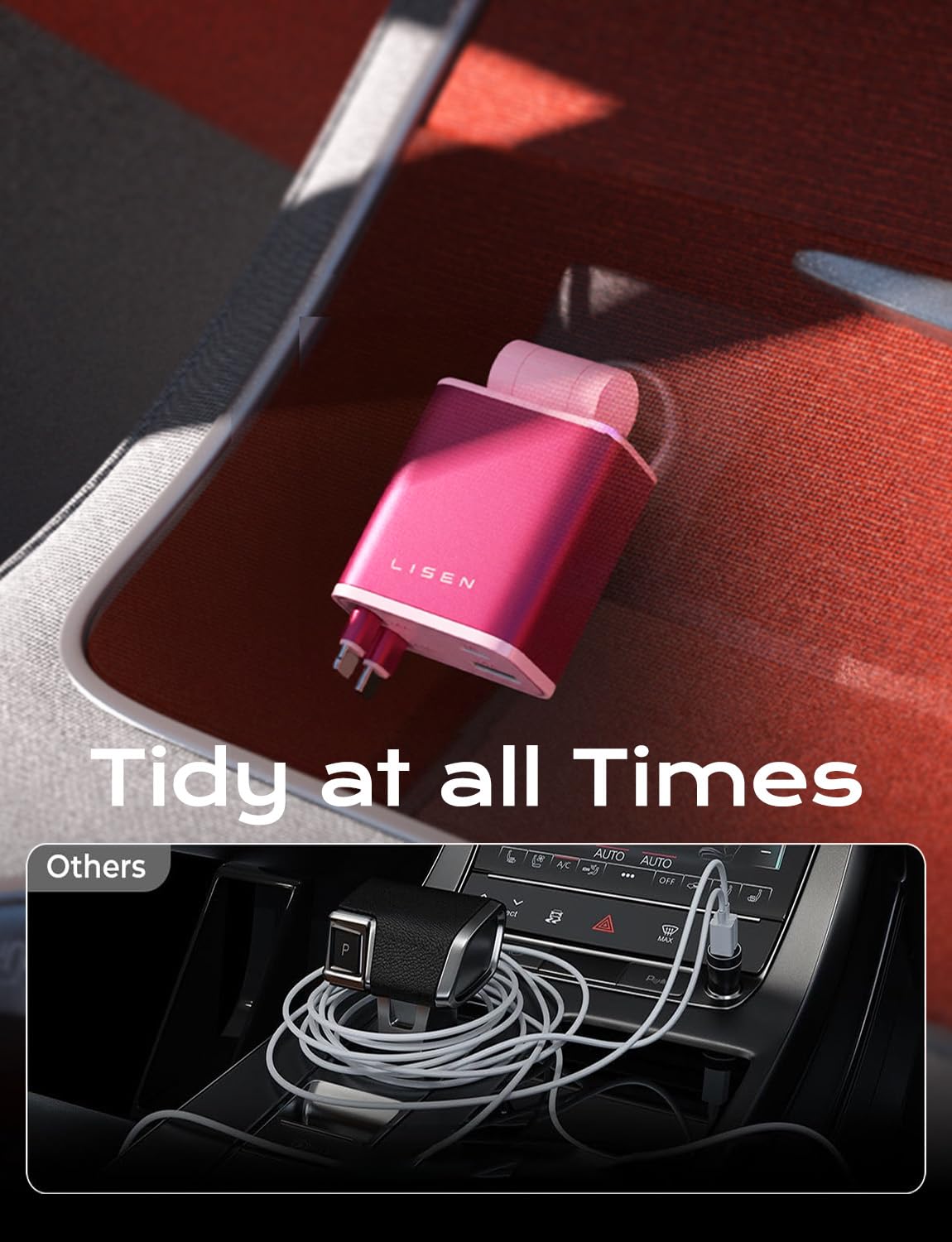 LISEN Retractable Car Charger, 84W Car Charger USB C Fast Charge, 4 in 1