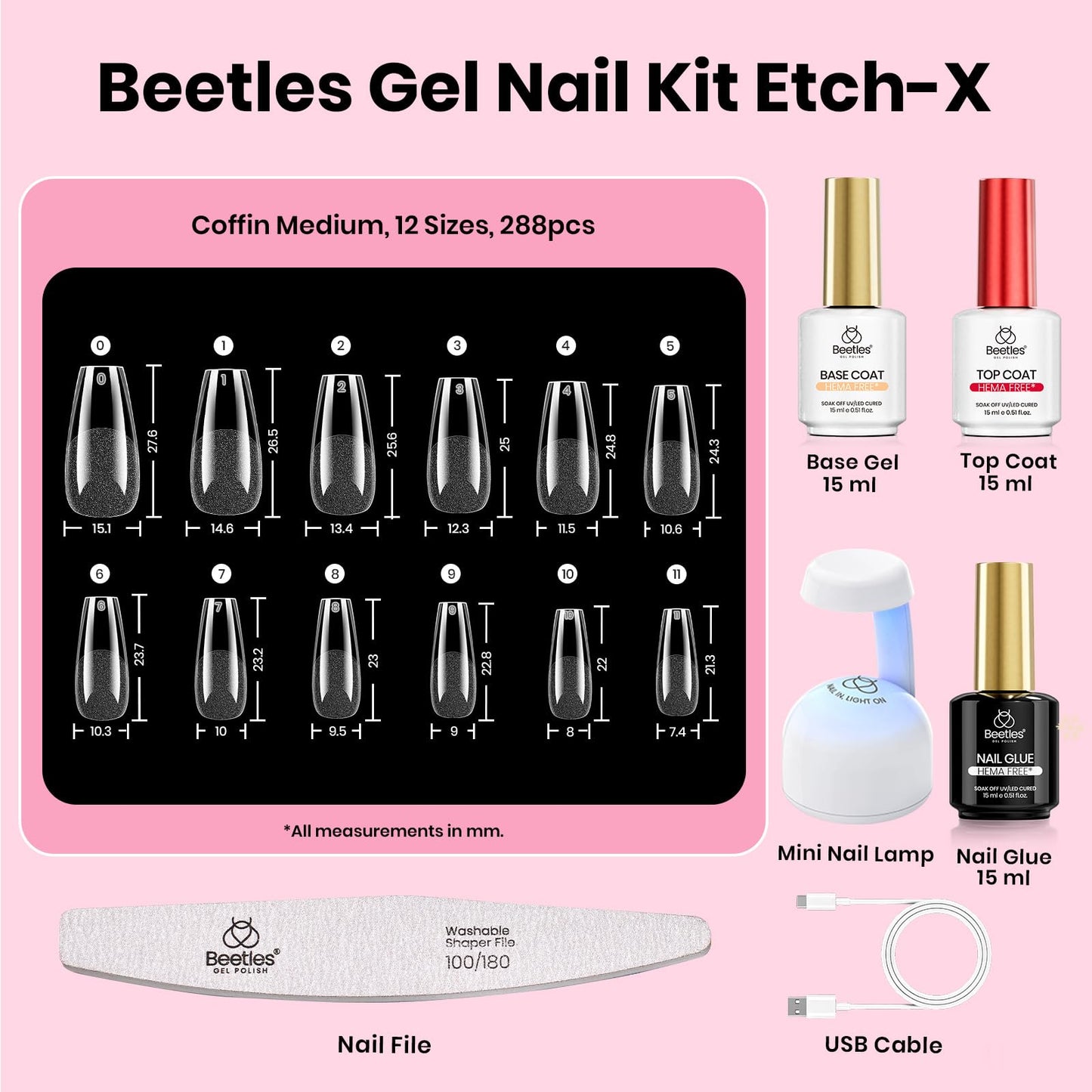 Beetles Soft Gel Nail Tips Short Almond 288pcs in 12 Sizes Etch-X
