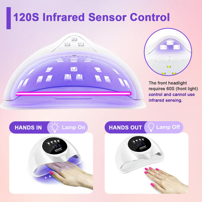 JODSONE U V LED Nail Lamp with Base Coat Top Coat Set, Nail Dryer for Gel Polish for Nails with Automatic Sensor & 4 Timers