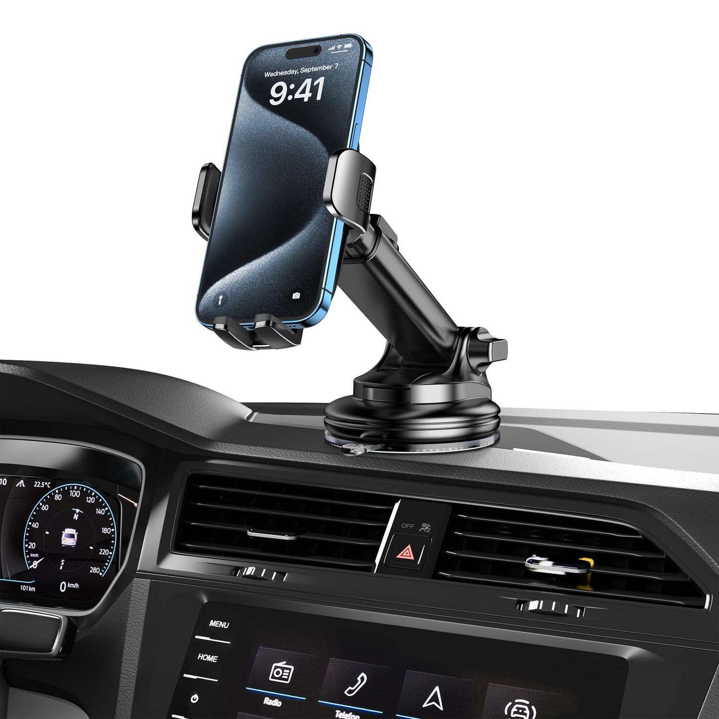 Qifutan Dash Mounted Holders Phone Holders for Your Car Phone Mount for Car Windshield Dashboard Air Vent Universal Desk Mounts Hands Free Automobile Cell Phone Holder Fit for iPhone Smartphone