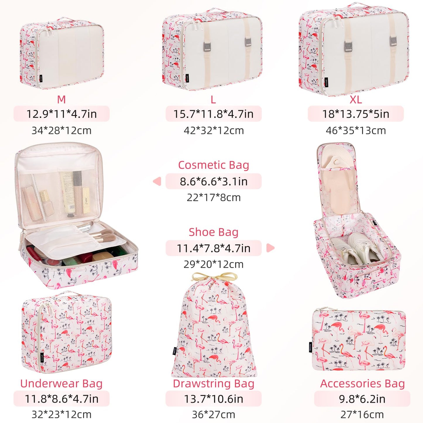 BAGAIL 8 Set Packing Cubes Luggage Packing Organizers for Travel Accessories-Cream