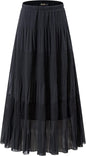 NASHALYLY Women's Chiffon Elastic High Waist Pleated A-Line Maxi Skirts