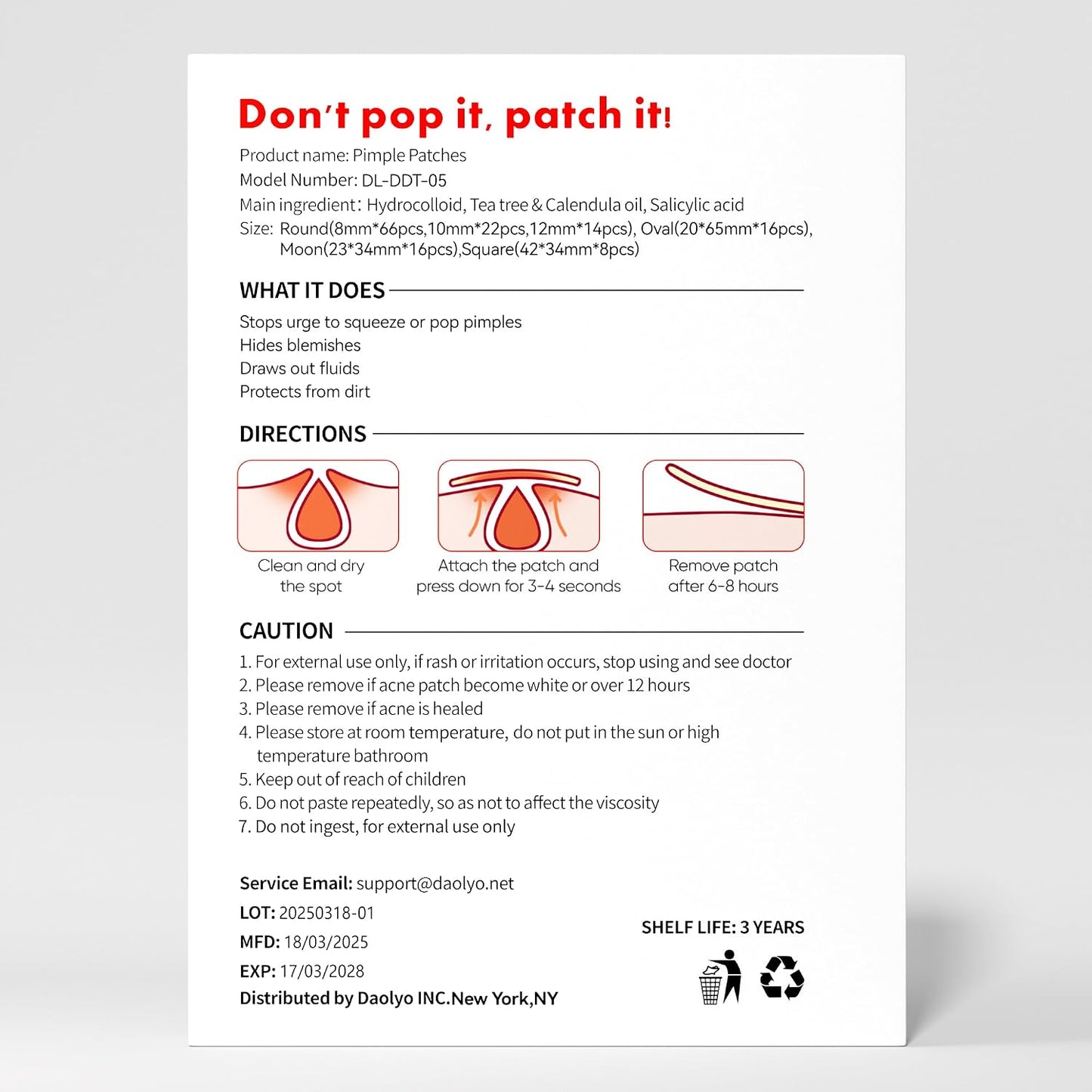 Daolyo 6 Sizes 142 Counts Large Acne Pimple Patches for Face