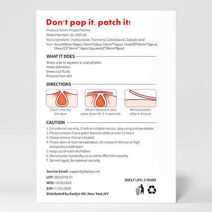 Daolyo 6 Sizes 142 Counts Large Acne Pimple Patches for Face
