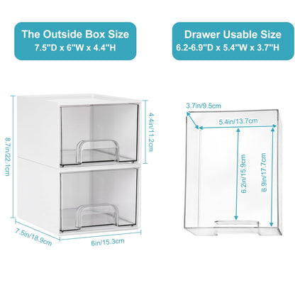 Vtopmart 2 Pack Small Clear Stackable Storage Drawers for Desk, Countertop