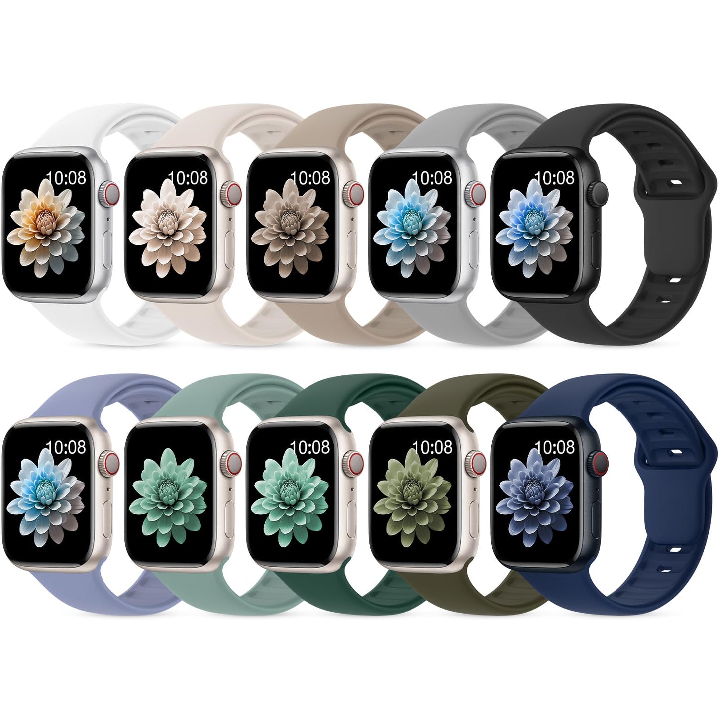10 Pack Silicone Sport Bands Compatible with Apple Watch Band Women Men