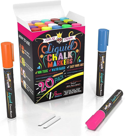 CHALKY CROWN Liquid Chalk Markers - Bold Chalkboard Markers - 8 Pack, 6mm