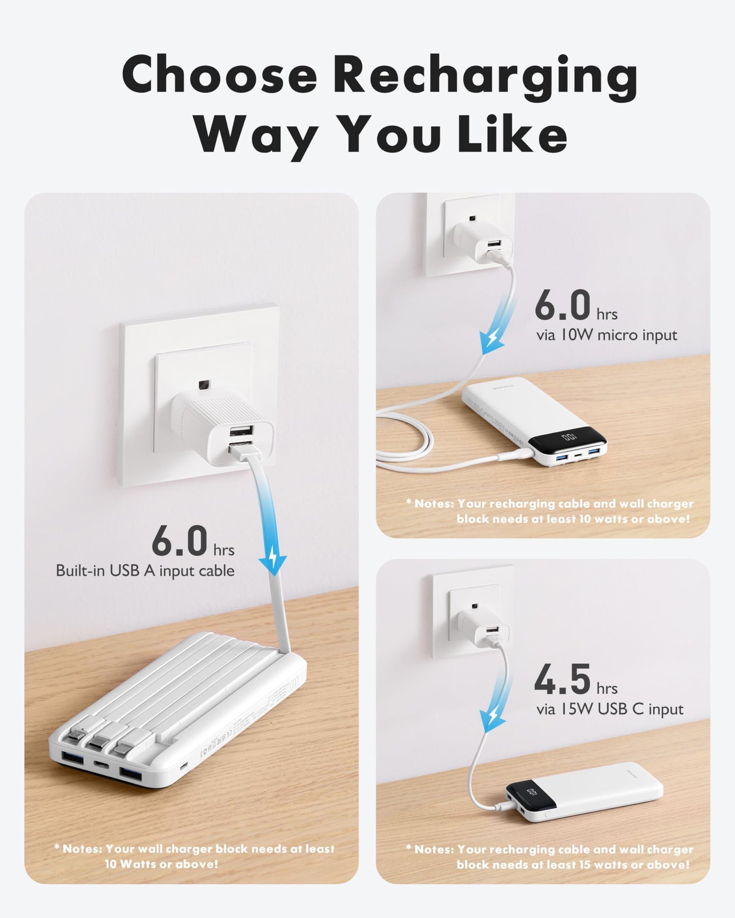 charmast Power Bank Portable Charger with Reinforced Built-in 4 Cables