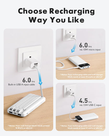 charmast Power Bank Portable Charger with Reinforced Built-in 4 Cables