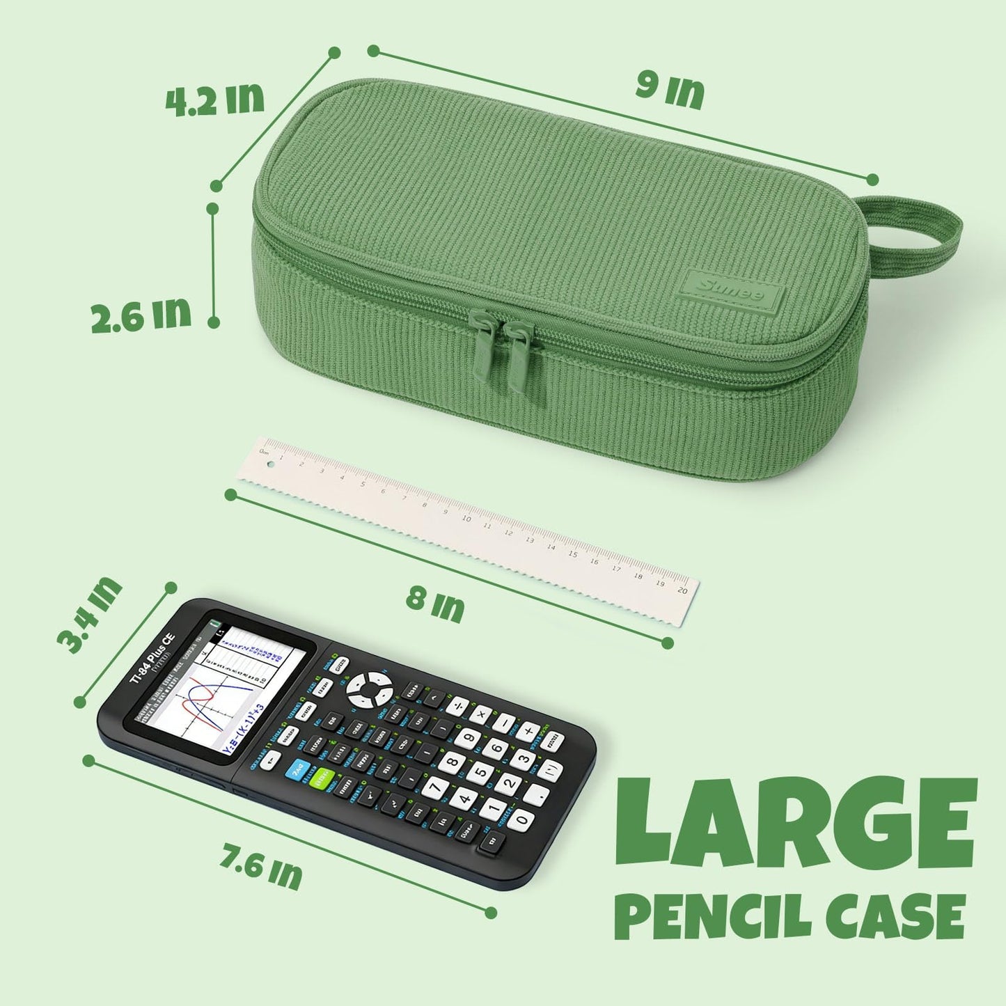 SUNEE Cute Pencil Case, Soft Corduroy Large Capacity Pencil Pouch, Aesthetic Zipper Pencil Bag, Big Storage Pen Organizer for Stationery, Pencil Box Back to School Supplies for Teen Girls Boys, Beige