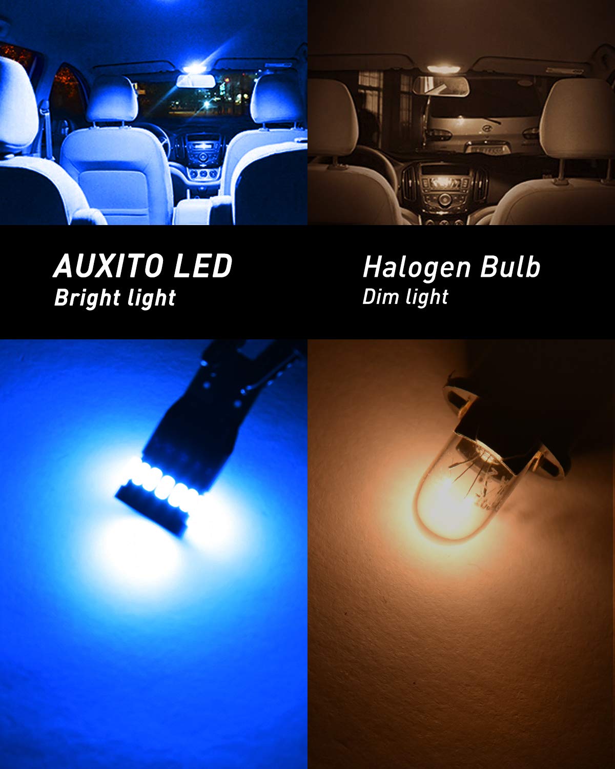 AUXITO 194 LED Bulbs for License Plate Light 168 175 2825 W5W T10 24-SMD 3014 Chipsets 6000K White for Car Dome Door Map Dash Courtesy Cargo License Plate Lights, Pack of 2