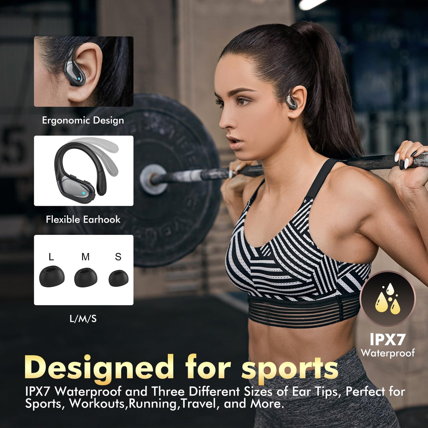 HAOYUYAN Wireless Earbuds, Sports Bluetooth Headphones, 80Hrs Playtime Ear Buds with LED Power Display, Noise Canceling Headset, IPX7 Waterproof Earphones for Workout/Running (Purple)