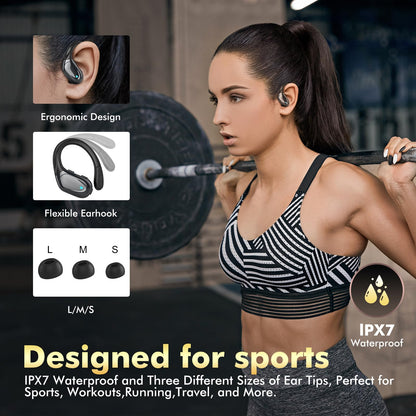 HAOYUYAN Wireless Earbuds, Sports Bluetooth Headphones, 80Hrs Playtime Ear Buds with LED Power Display, Noise Canceling Headset, IPX7 Waterproof Earphones for Workout/Running (Purple)