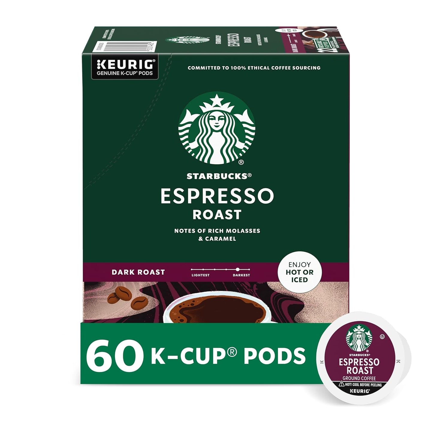 Starbucks K-Cup Coffee Pods, Dark Roast Hot or Iced Coffee, French Roast, 96 Keurig Pods