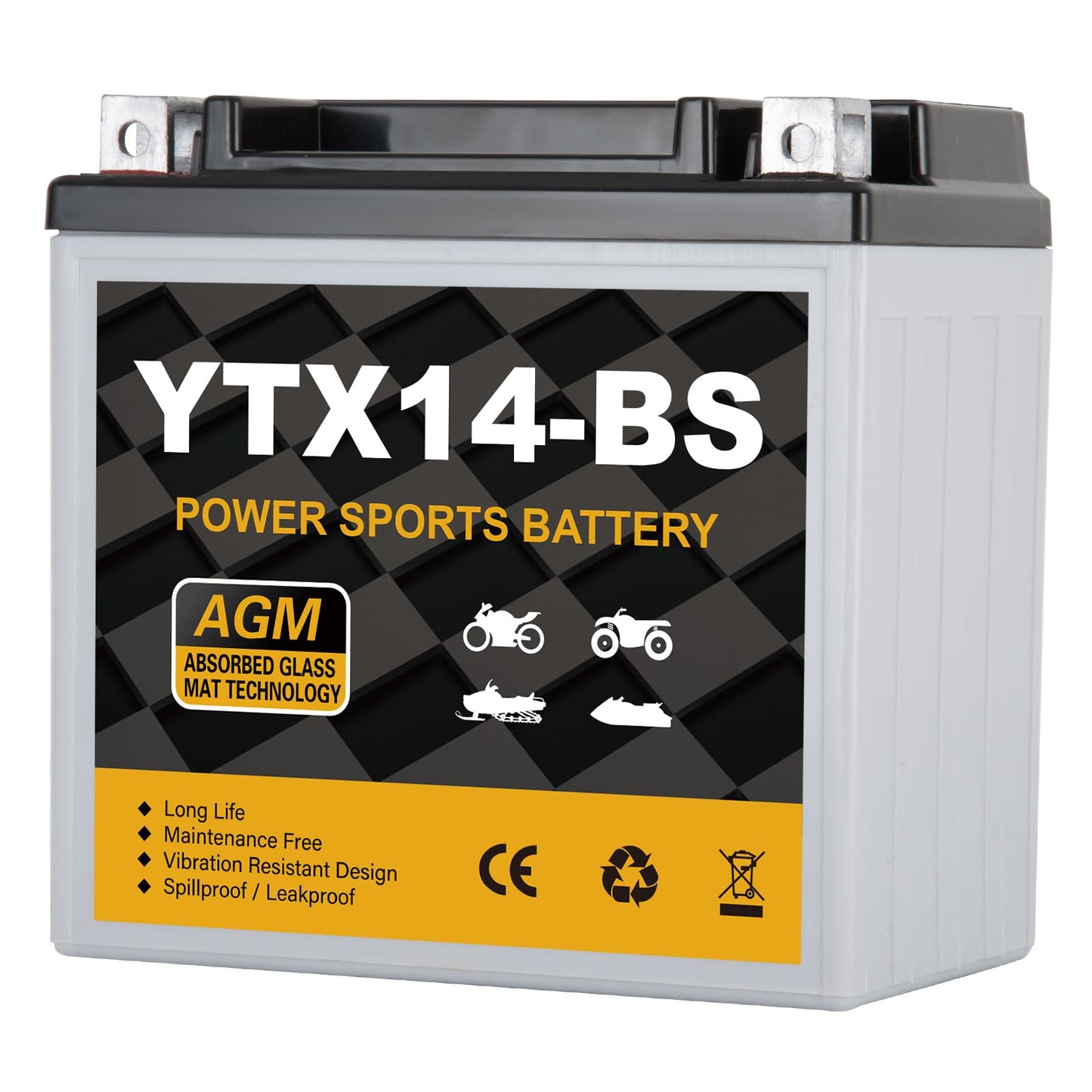 YTX14AH-BS 12V 12Ah Motorcycle Battery, 220CCA Rechargeable Maintenance Free Sealed AGM Battery, Powersport Replacement for ATV, UTV, Scooter