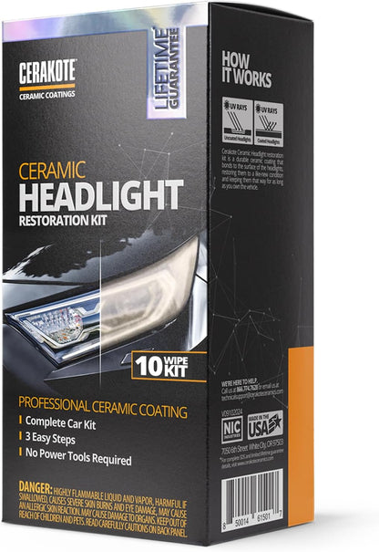 CERAKOTE® Ceramic Headlight Restoration Kit, No Power Tools, 10 Wipe Kit