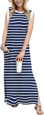 GRECERELLE 2026 Women Year-Round Casual Round Neck Loose Split Wrinkle-Free Long Maxi Vacation Dress with Pockets (XXS-4XL)