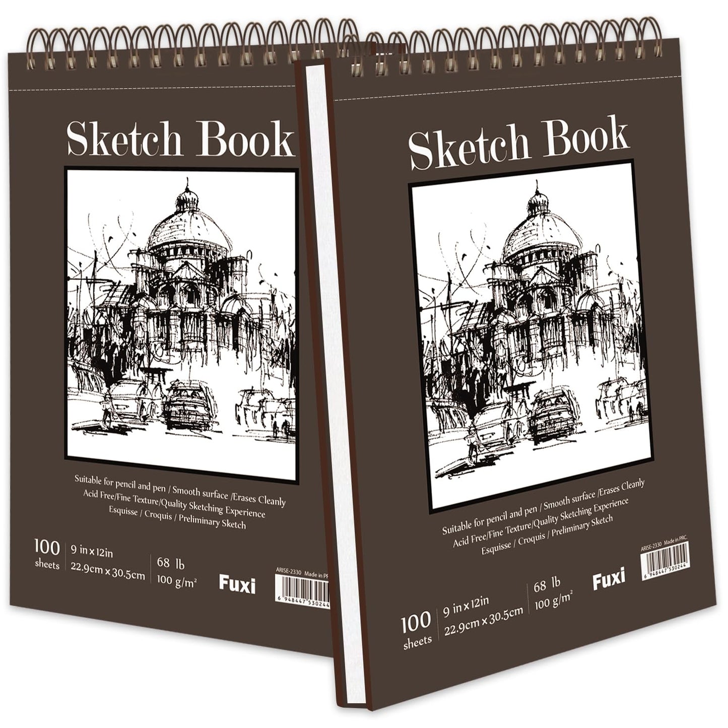 Fuxi 9" x 12" Sketch Book_Top Spiral Bound Sketchbook_100Sheets 68lb/100gsm