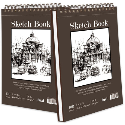 Fuxi 9" x 12" Sketch Book_Top Spiral Bound Sketchbook_100Sheets 68lb/100gsm
