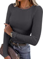 ANRABESS Women Long Sleeve Shirts Ribbed Fitted Tops