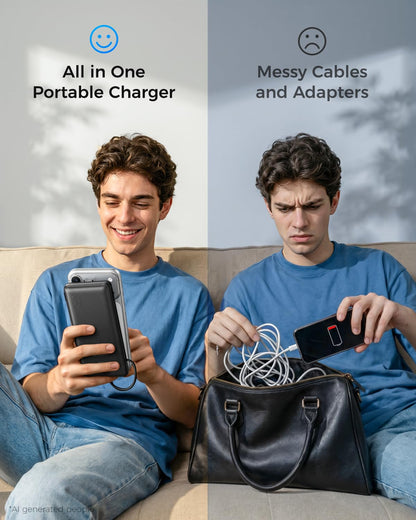 VEGER Portable Charger for iPhone, Power Bank Built in Cables and Wall Plug