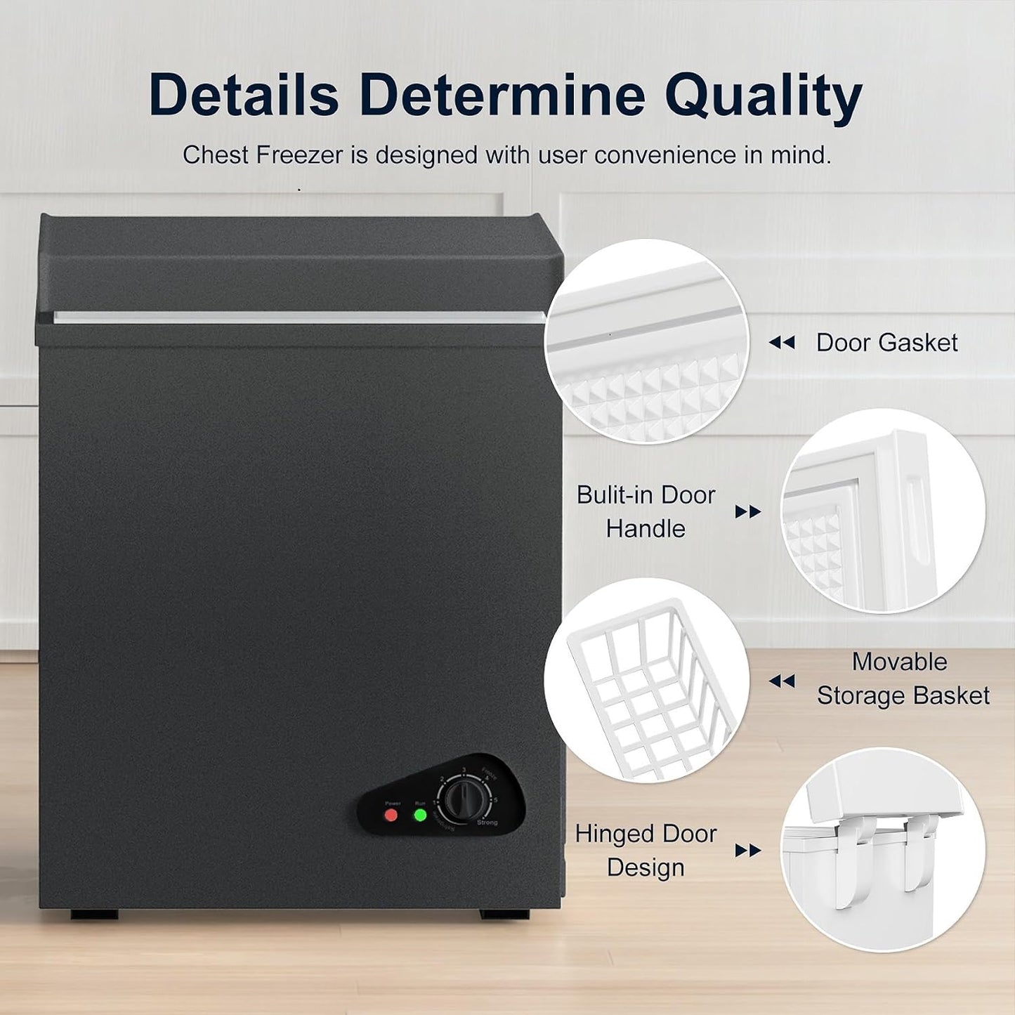 TABU 3.5 Cubic Feet Chest Freezer, Compact Deep Freezer, Black