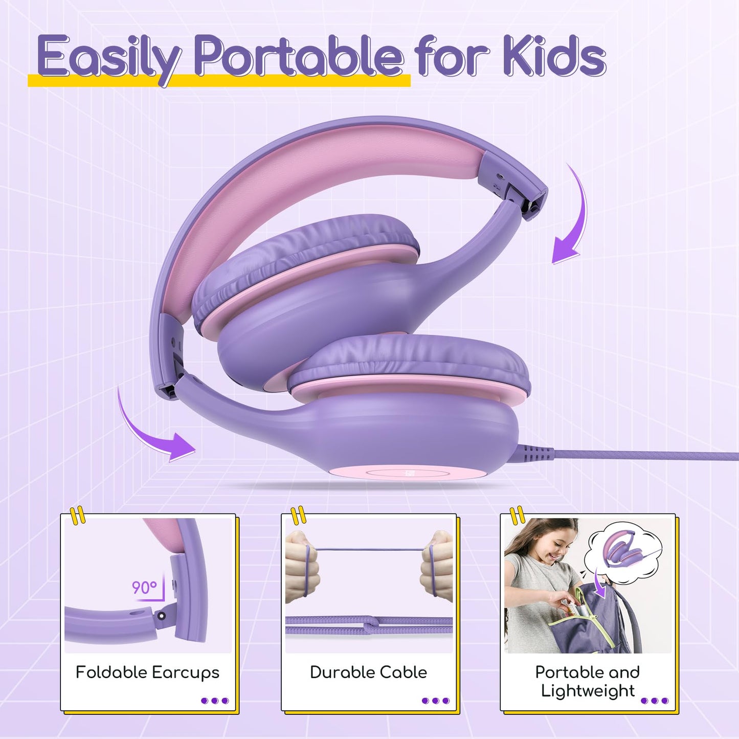 EarFun K1 Kids Headphones Wired with Mic, Volume Limit Headphones for Kids