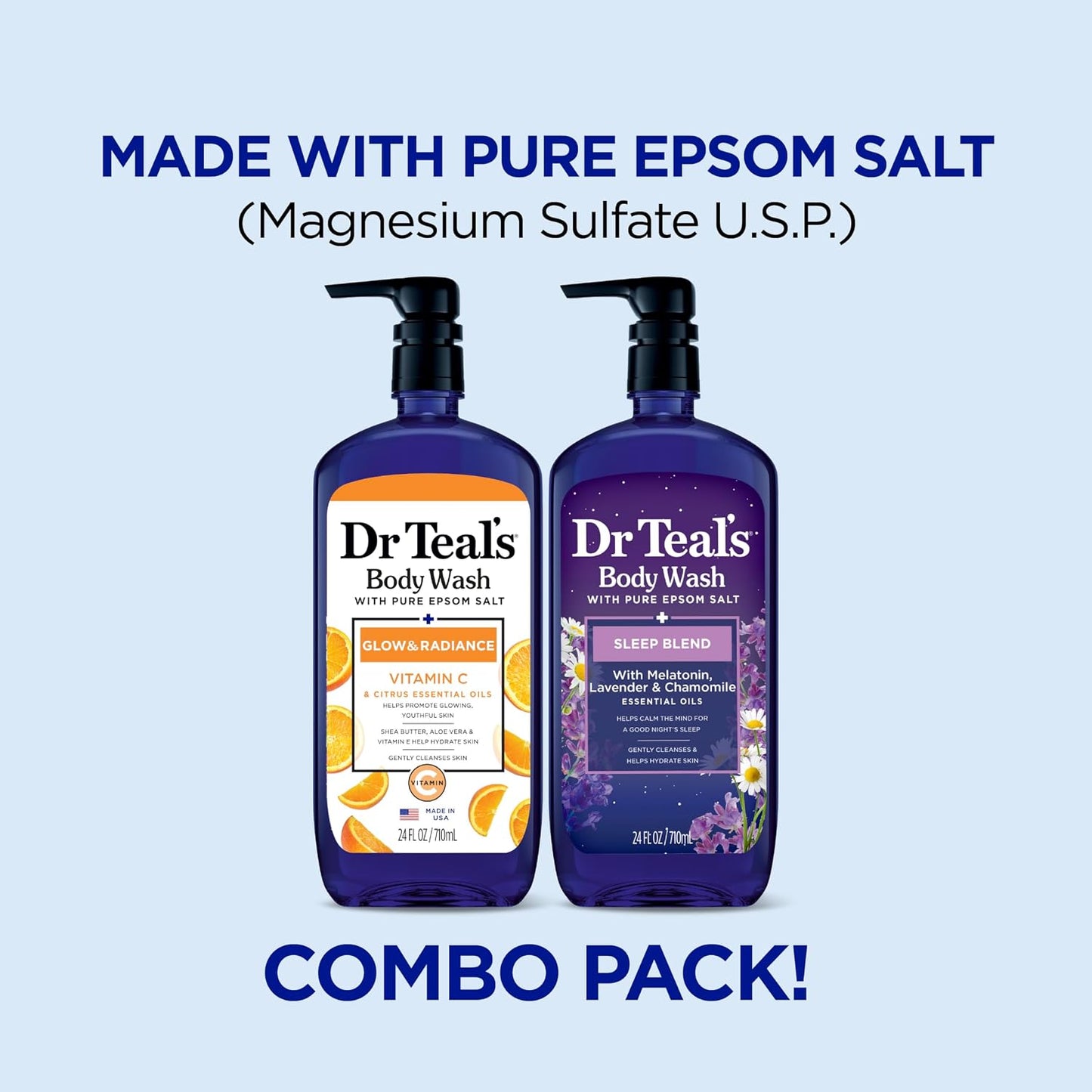 Dr Teal's Body Wash with Pure Epsom Salt, Relax & Relief with Eucalyptus & Spearmint, 24 fl oz (Pack of 2)