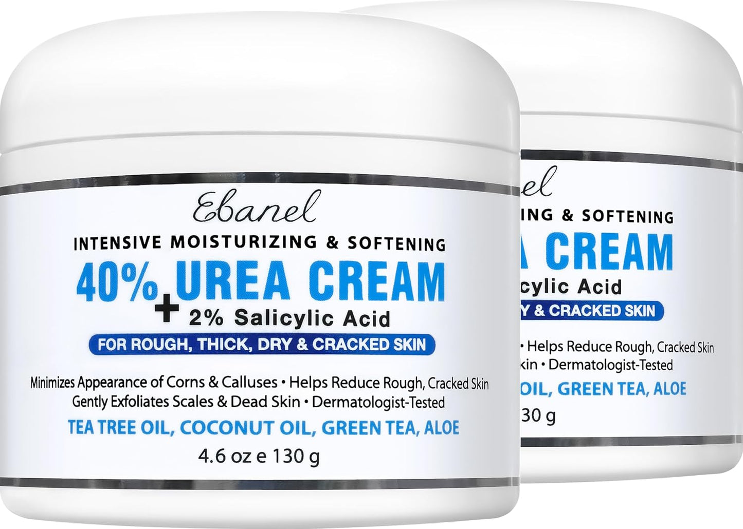 Ebanel Urea Cream 40% plus Salicylic Acid 2% for Dry Cracked Feet Skin, 2PK