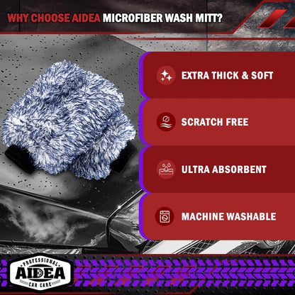 AIDEA Car Wash Mitt Microfiber, 4PK,Car Wash Brush, Green 8''X12''