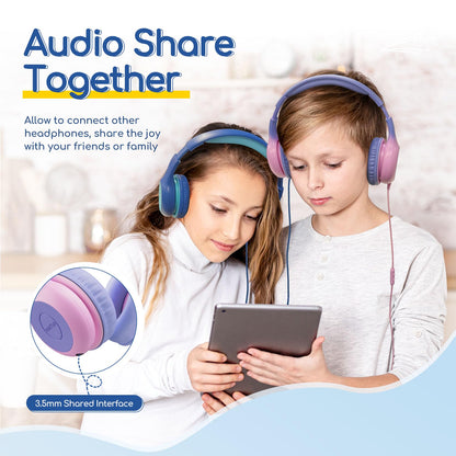 EarFun K1 Kids Headphones Wired with Mic, Volume Limit Headphones for Kids