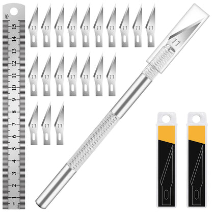DIYSELF Exacto Knife Set with 10 Extra #11 Blades, 6-Inch Metal Ruler, Pink