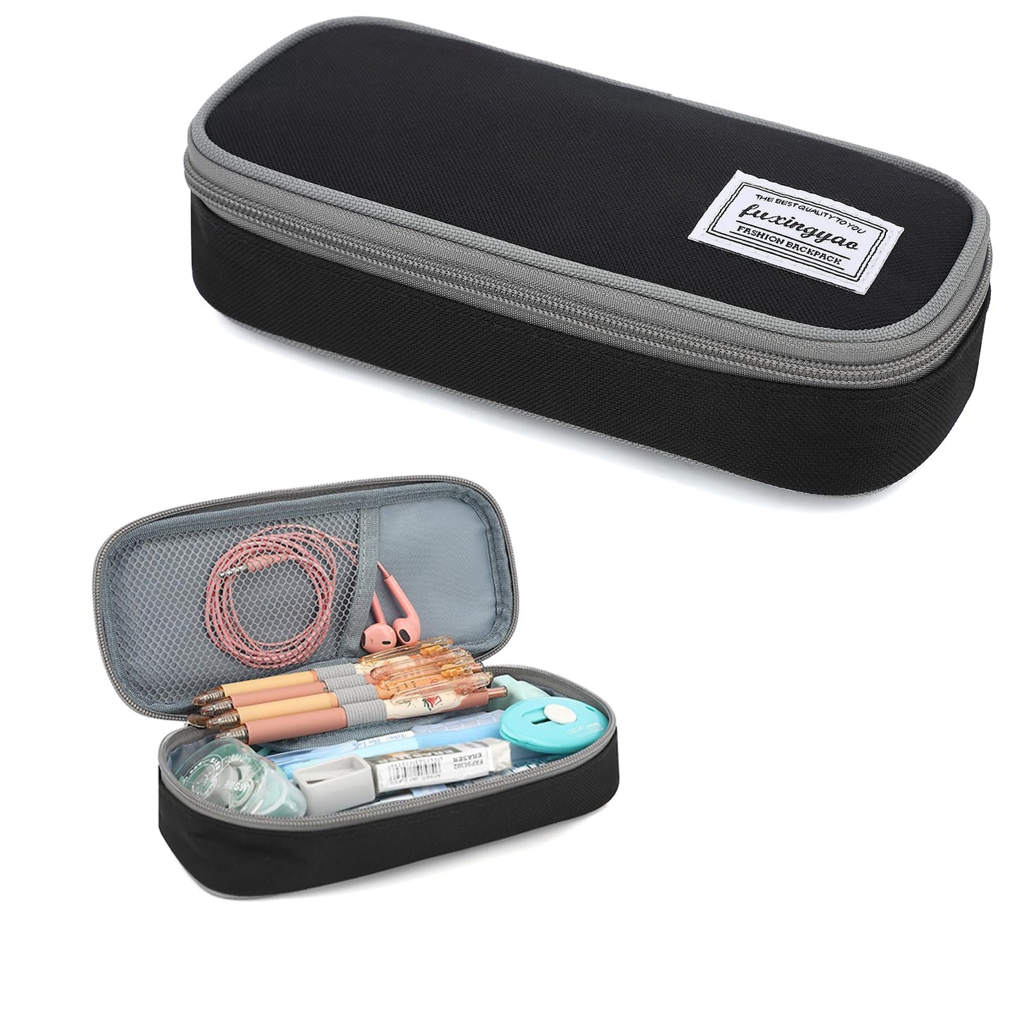 FUXINGYAO Pencil Case, Multi- Slot Pencil Pouch, Portable Pencil Bag, Pen Case for& Office(Black)