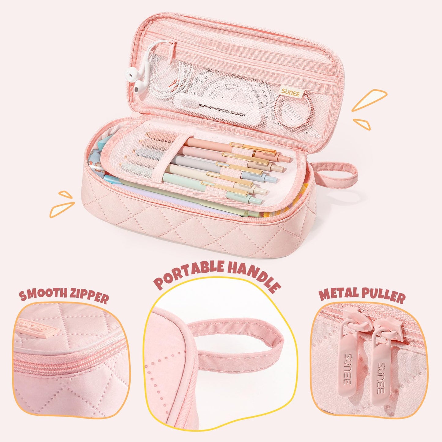 SUNEE Cute Pencil Case, Soft Corduroy Large Capacity Pencil Pouch, Aesthetic Zipper Pencil Bag, Big Storage Pen Organizer for Stationery, Pencil Box Back to School Supplies for Teen Girls Boys, Beige