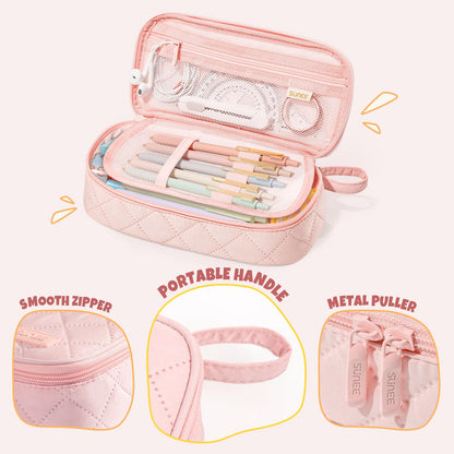 SUNEE Cute Pencil Case, Soft Corduroy Large Capacity Pencil Pouch, Aesthetic Zipper Pencil Bag, Big Storage Pen Organizer for Stationery, Pencil Box Back to School Supplies for Teen Girls Boys, Beige