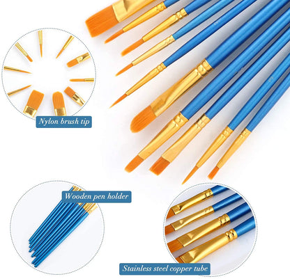 AROIC 10 Pcs Paint Brushes, Acrylic Oil Watercolor Painting Brush Set