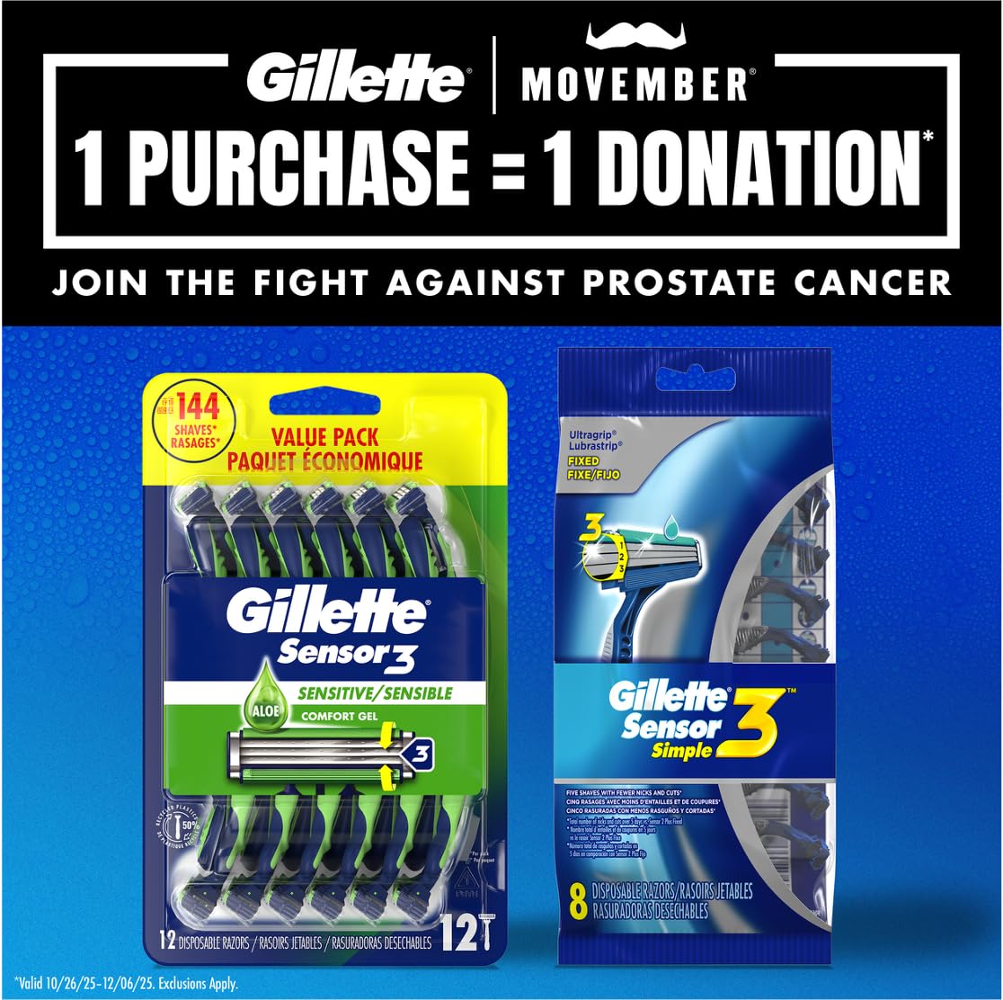 Gillette Sensor3 Sensitive Men's Disposable Razor, 1 Razor - Case of 36