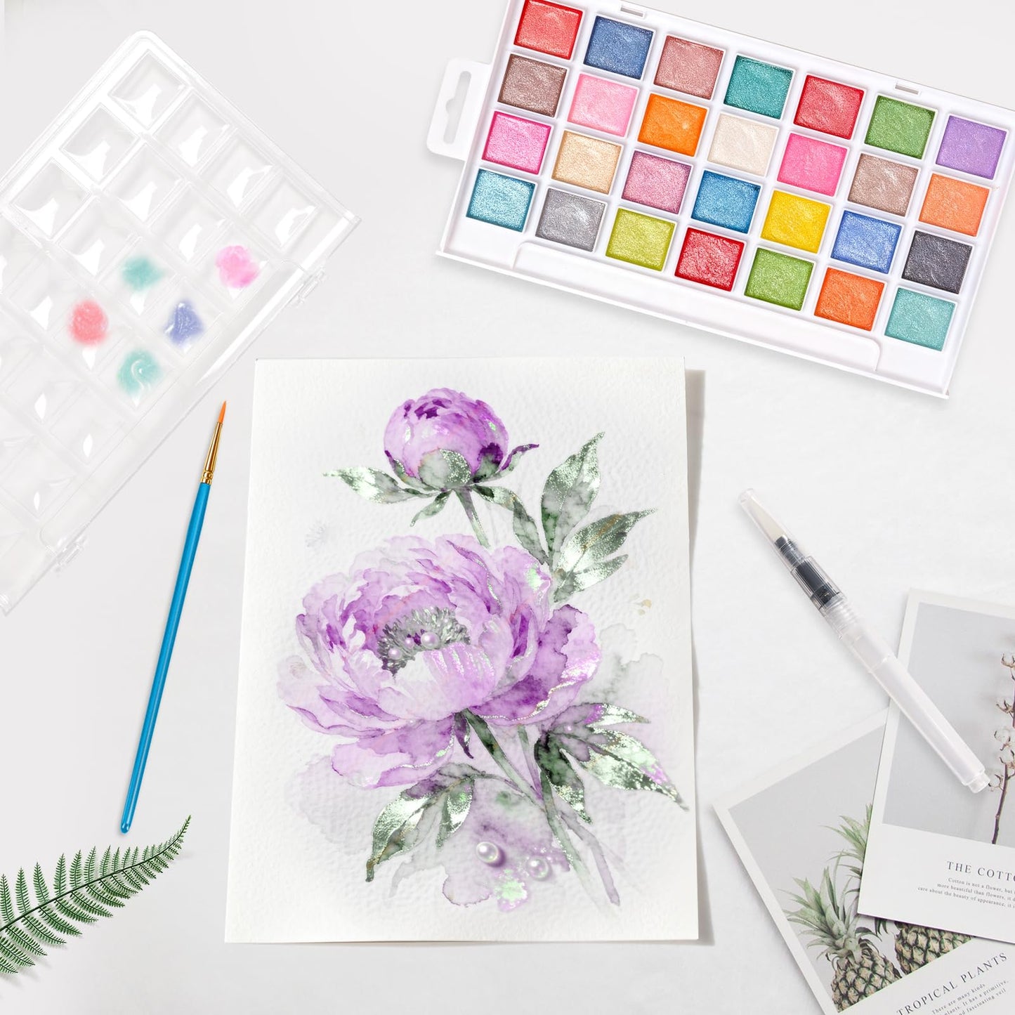48 Colors Washable Watercolor Paint Set, with 3 Brushes Pen