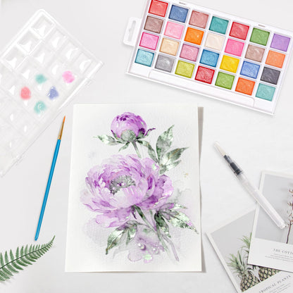 48 Colors Washable Watercolor Paint Set, with 3 Brushes Pen