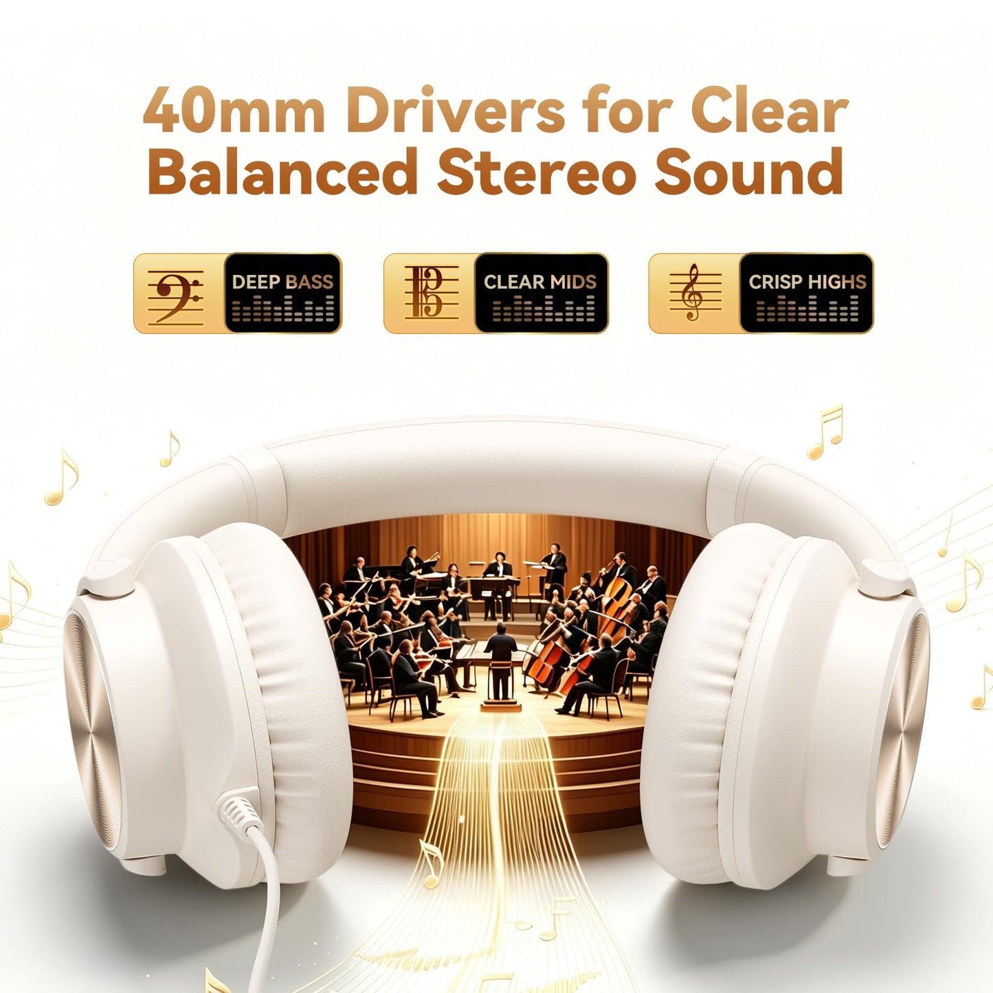 Wired Headphones with Mic, Over-Ear 3.5mm Corded Headphone for School Black