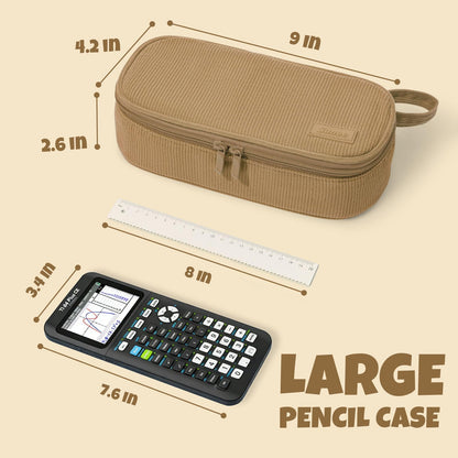 SUNEE Cute Pencil Case, Soft Corduroy Large Capacity Pencil Pouch, Aesthetic Zipper Pencil Bag, Big Storage Pen Organizer for Stationery, Pencil Box Back to School Supplies for Teen Girls Boys, Beige