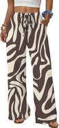 Sampeel Wide Leg Pants for Women Flowy Palazzo Drawstring Elastic Waist Trousers with Pockets Summer Beach Vacation Clothes