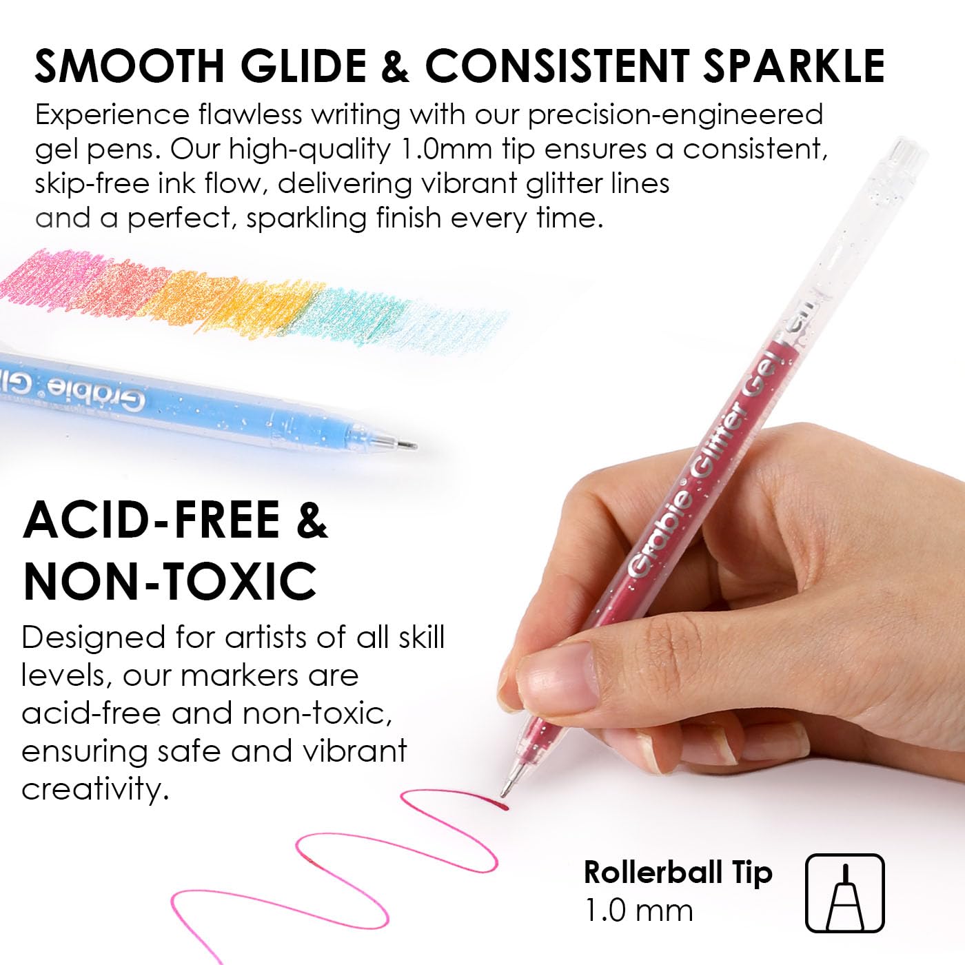 Grabie 18 Color Glitter Gel Pens, Retractable Sparkle Art Pens
