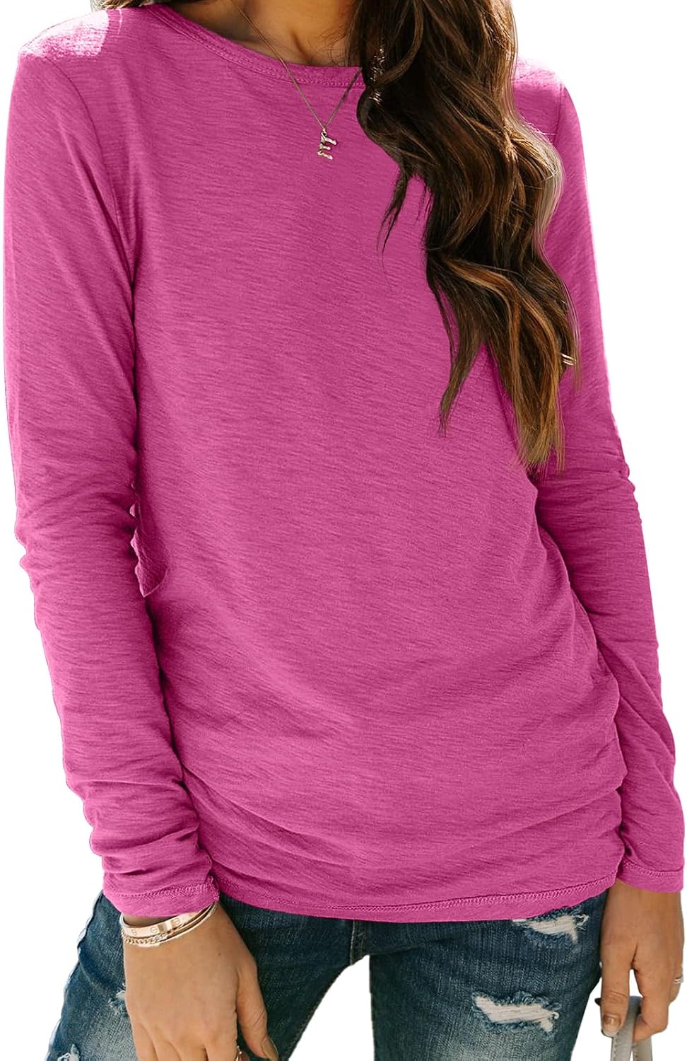 AUTOMET Women's Long Sleeve Crewneck Shirts Casual Basic Tops