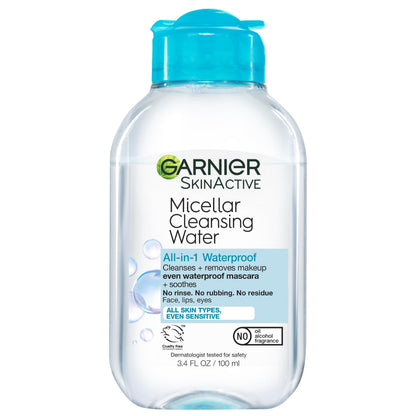 Garnier Micellar Water For Waterproof Makeup, Hydrating Facial Cleanser & Makeup Remover, Suitable for Sensitive Skin, Vegan, Cruelty Free, 13.5 Fl Oz (400mL), 1 Count