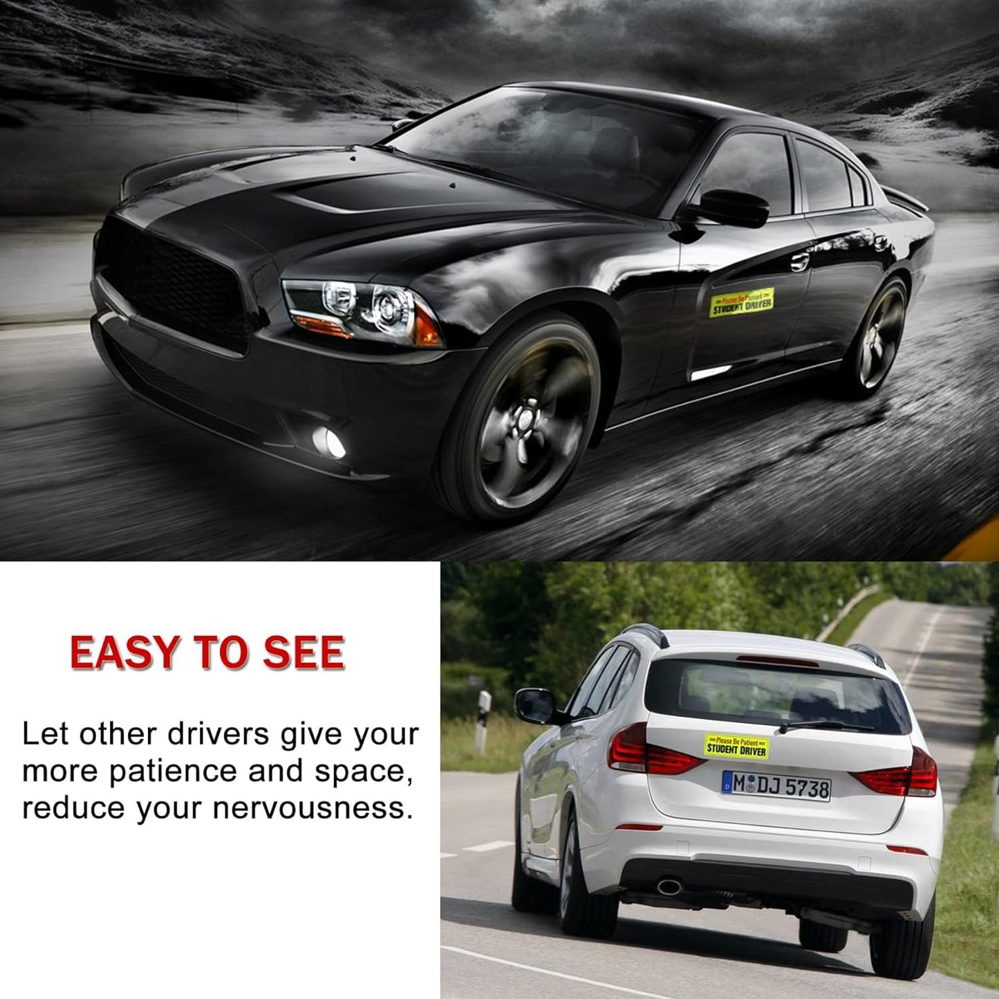SINGARO Student Driver Magnet for Car - Please Be Patient, 3Pcs Magnetic Reflective Novice Sticker, New Driver Decal, Removable Exterior Car Accessories